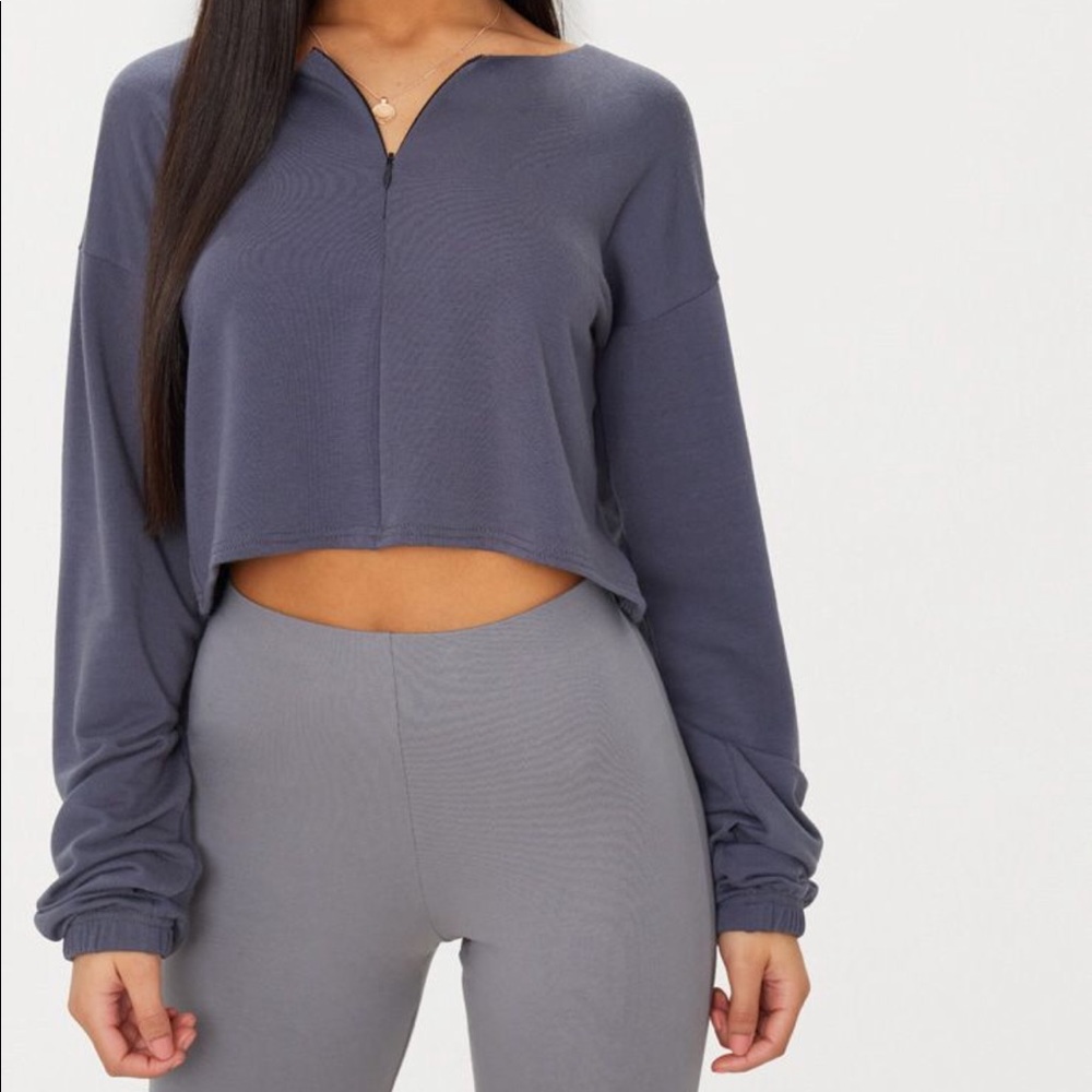 PLT Charcoal Blue Zip Front Sweater